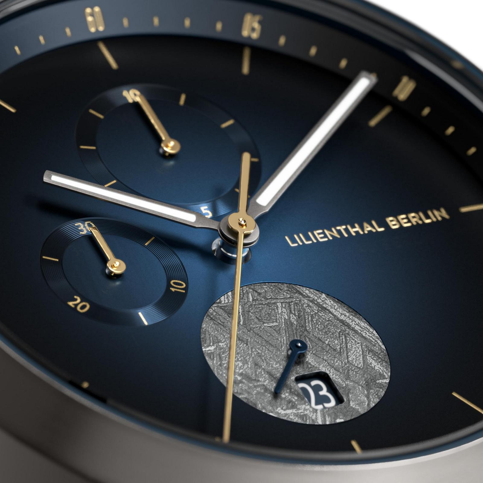 Часы Lilienthal Berlin Meteorite III Chronograph Charcoal Мужские Из хирургической стали Кварцевый Сапфировое закаленное минеральное стекло Метеоритный циферблат 42.5mm, фото №6