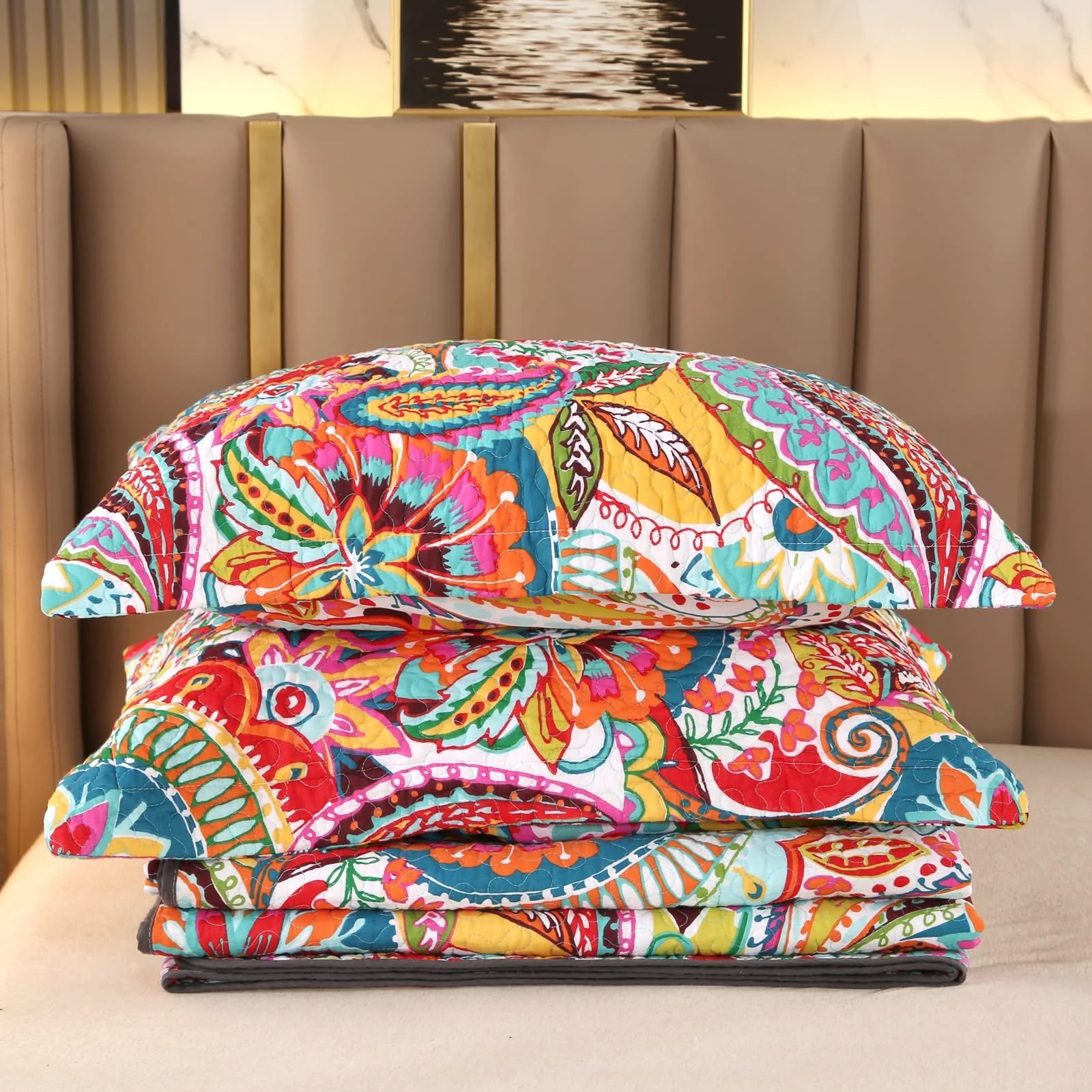 Покрывало Qucover Хлопок Paisley 230x250 см с 2 наволочками Красочный, фото №7