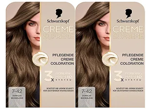 Фарба для волосся Schwarzkopf Creme Supreme 7-42 Темний Бежевий Блонд (2 x 182 мл), перманентна, із сироваткою та маскою для волосся - Фото 1