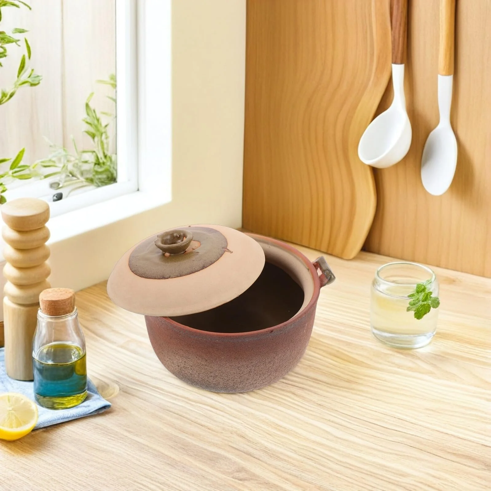 Кастрюля Toyvian терракотовая жаростойкая с ручкой для газовой плиты, фото №5