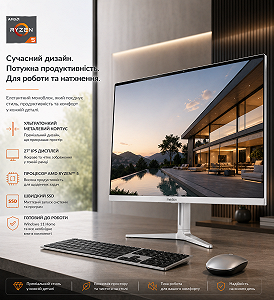 Моноблок 27" Medion (Lenovo Group) Akoya E27301 | AMD Ryzen 5 3500U | IPS (1920x1080) FullHD | RAM 8 ГБ | SSD 512 ГБ | AMD Radeon Vega 8 Graphics | Wi-Fi 5 | Bluetooth 5.0 | Тонкий корпус | Win11 (5205) - Фото 1