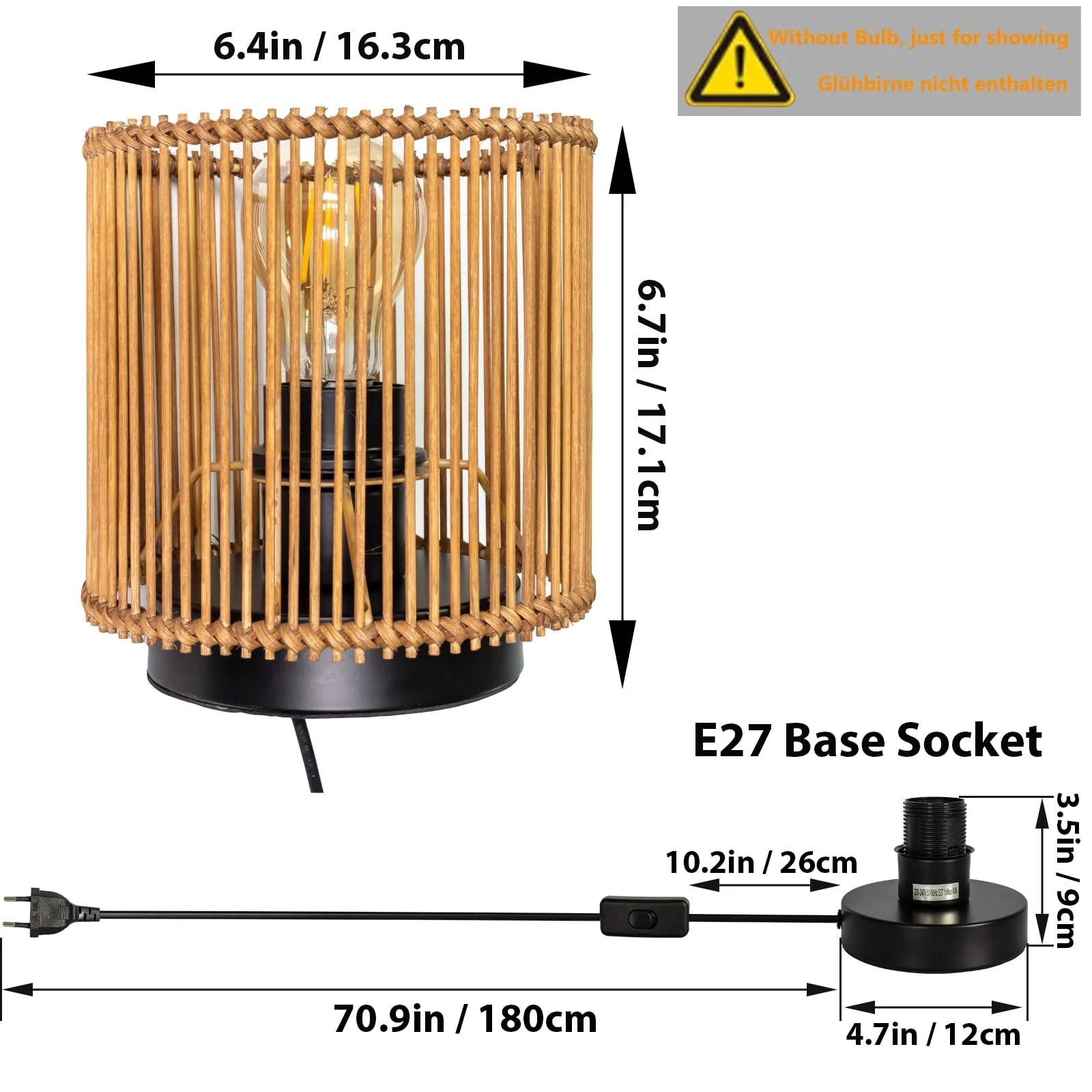 Настільна лампа Boho Retro Метал/Дерево Ротанг Коричнева, фото №3