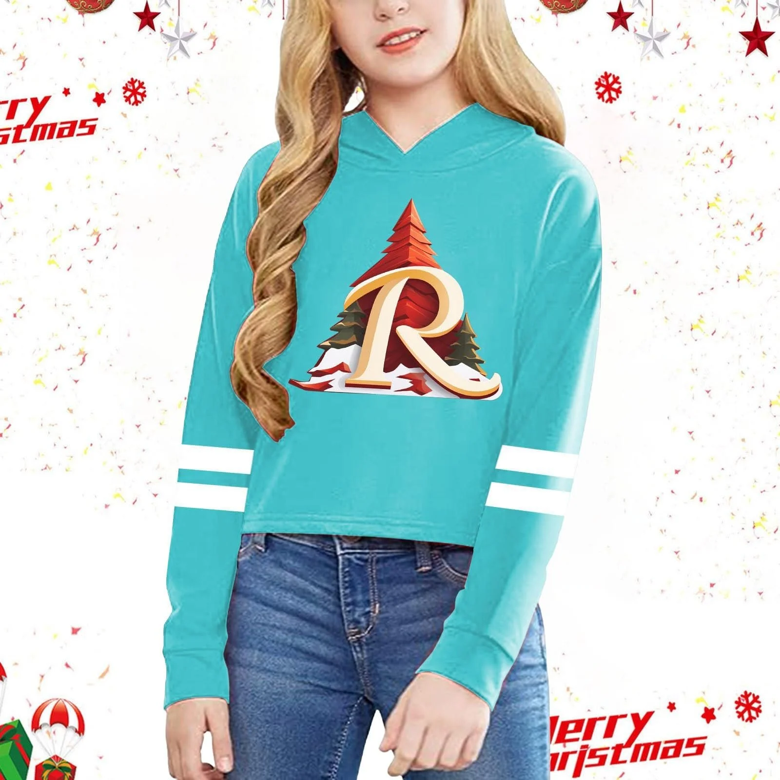 Джемпер Детский Рождественский для девочек 104, Свитшот 122 с длинными рукавами и модным принтом, фото №3