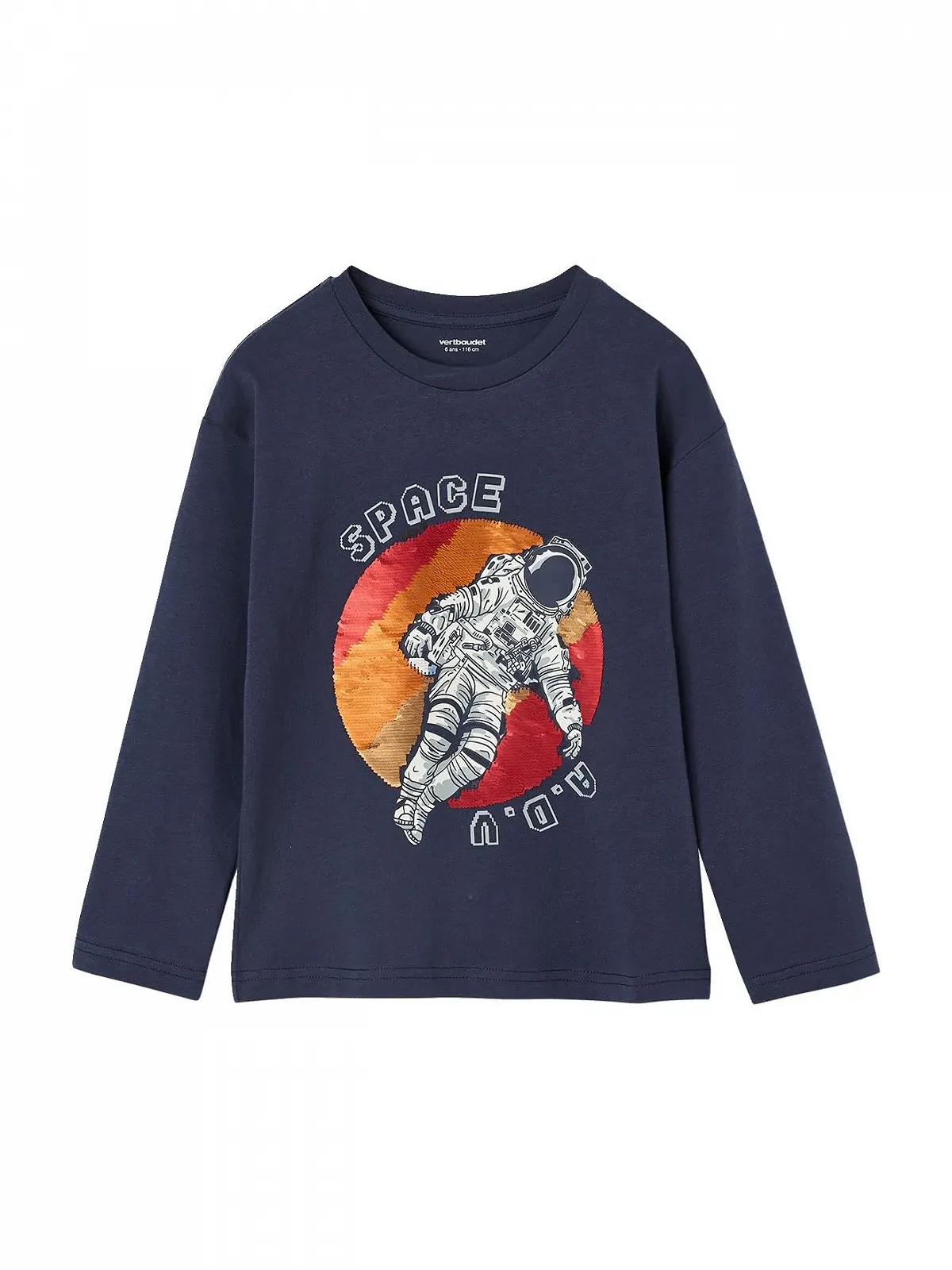 Сорочка з довгими рукавами Vertbaudet для хлопчиків з двосторонніми паєтками, фото №1 Сорочка з довгими рукавами Vertbaudet для хлопчиків з двосторонніми паєтками, фото №1