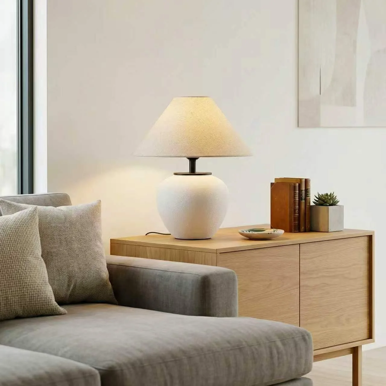 Настільна лампа керамічна Rustic Black Farmhouse Wabi Sabi Vintage Біла, фото №3