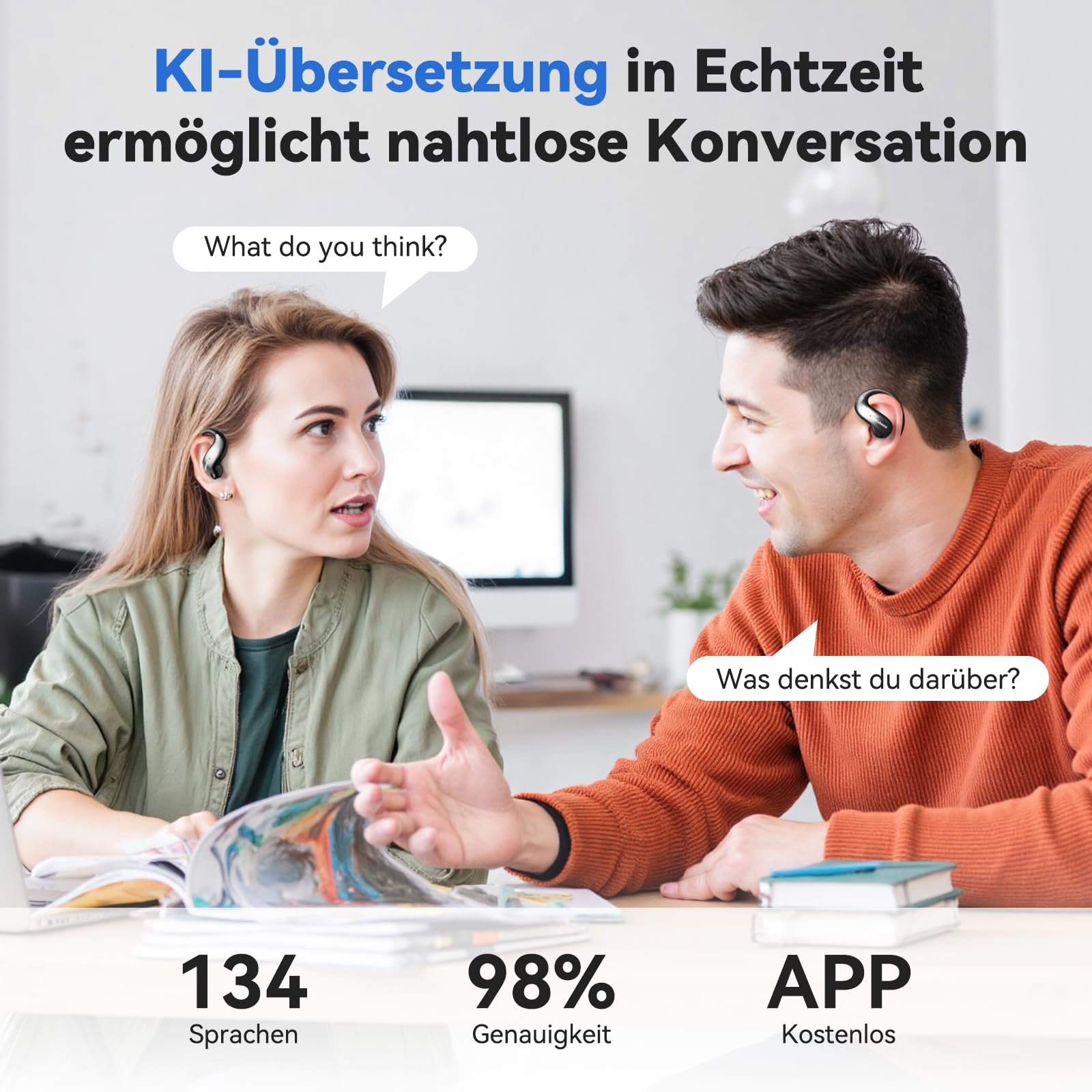 Навушники-перекладачі NE19 AI, чорні, фото №3