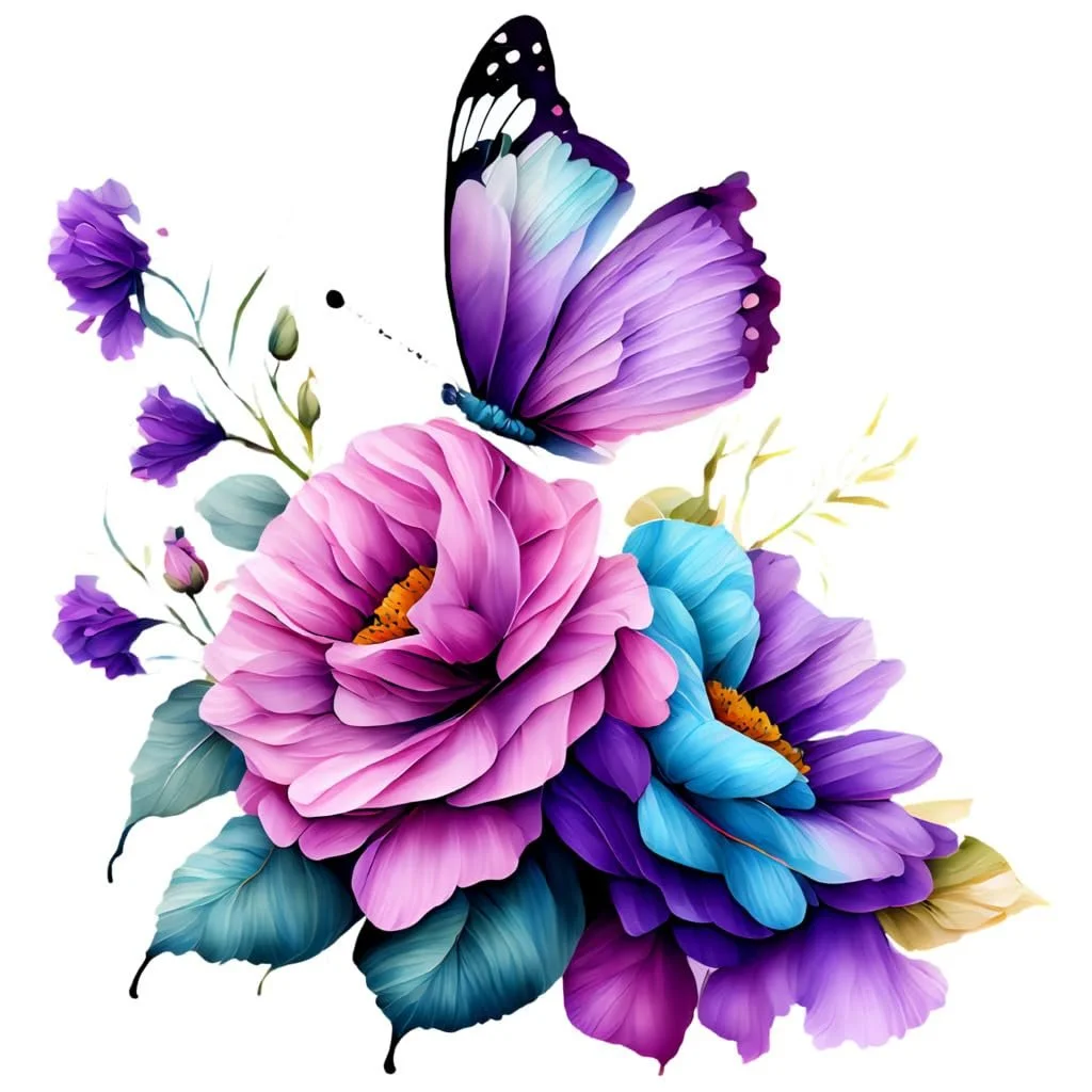 Наклейка на вікно Elegant Purple Series Flowers Butterfly 30 x 30 см, фото №1