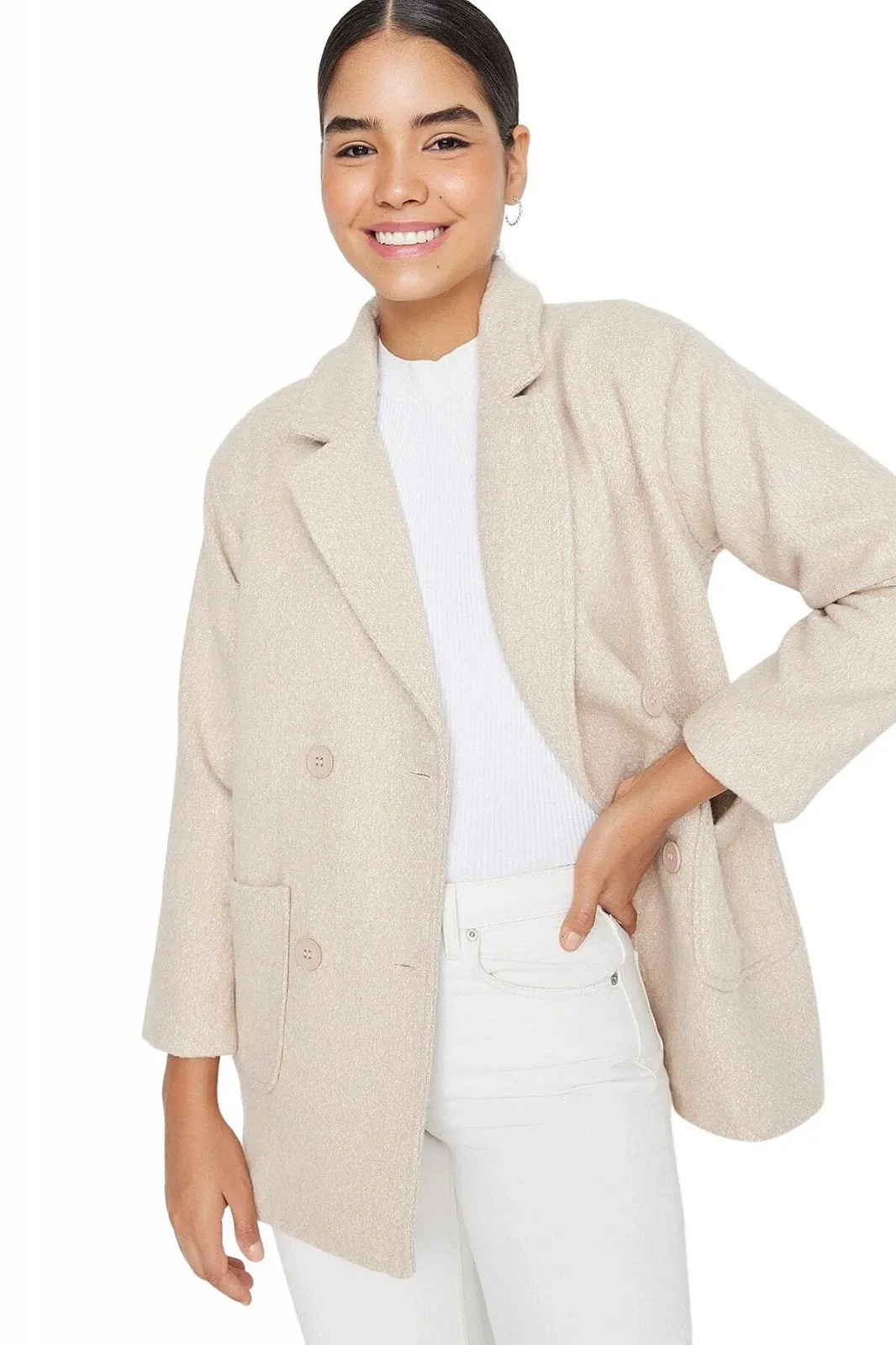 Пальто TRENDYOL Двубортное Однотонное, фото №1 Пальто TRENDYOL Двубортное Однотонное, фото №1