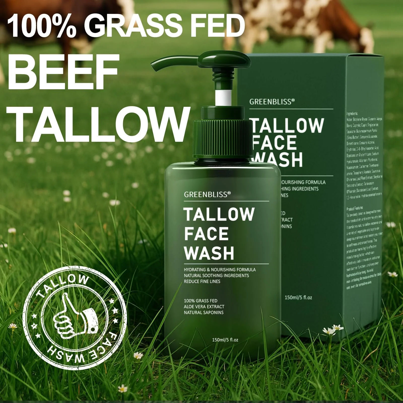 Средство для умывания Rinderwisch GreenBliss Beef Talk Увлажняющее средство для умывания лица с говяжьим жиром 150 мл, фото №7