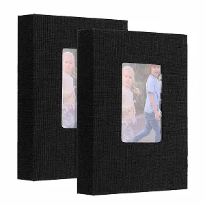Фотоальбом sourcing map 5x7 Маленький Тканевая обложка Вставные карманы Окно 26 страниц 52 фотографии Семейное свадебное юбилей Черный, 2 шт - Фото 1