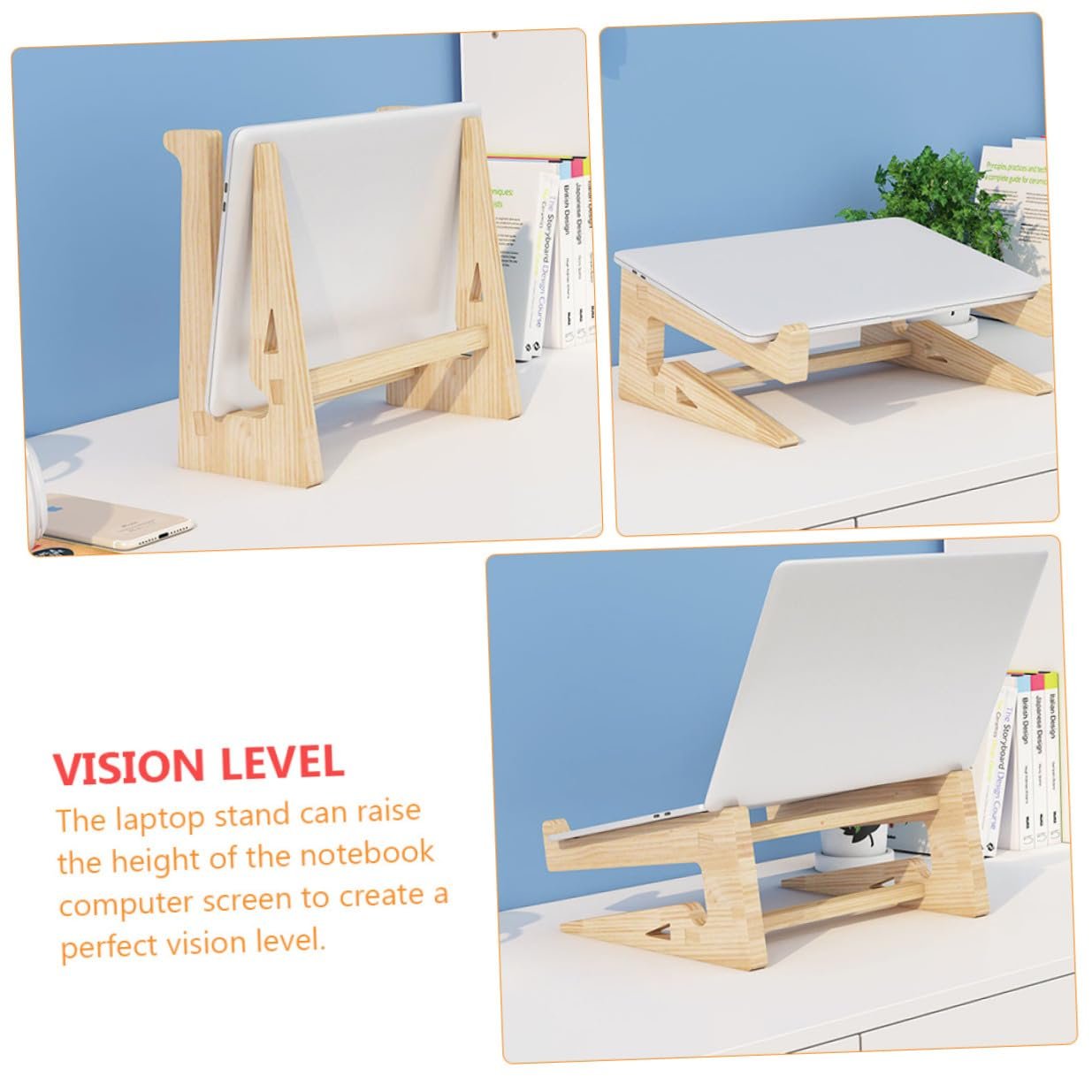 Эргономичная Подставка для ноутбука из массива дерева, нескользящая и стабильная, регулируемая для ноутбуков для стола, офиса, дома и использования, фото №8