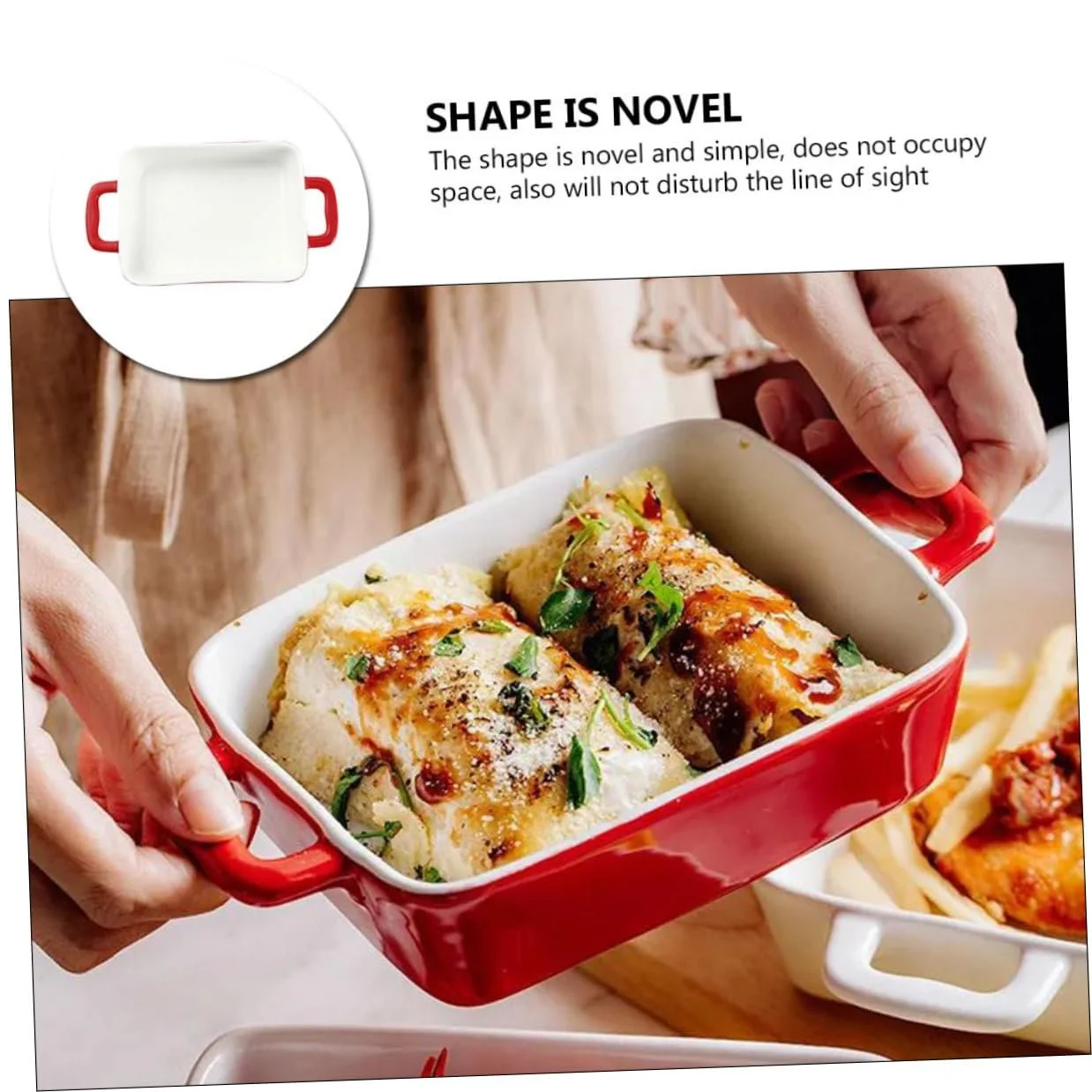 Деко для запікання керамічне з подвійною ручкою прямокутне Червоне, фото №7 Деко для запікання керамічне з подвійною ручкою прямокутне Червоне, фото №7