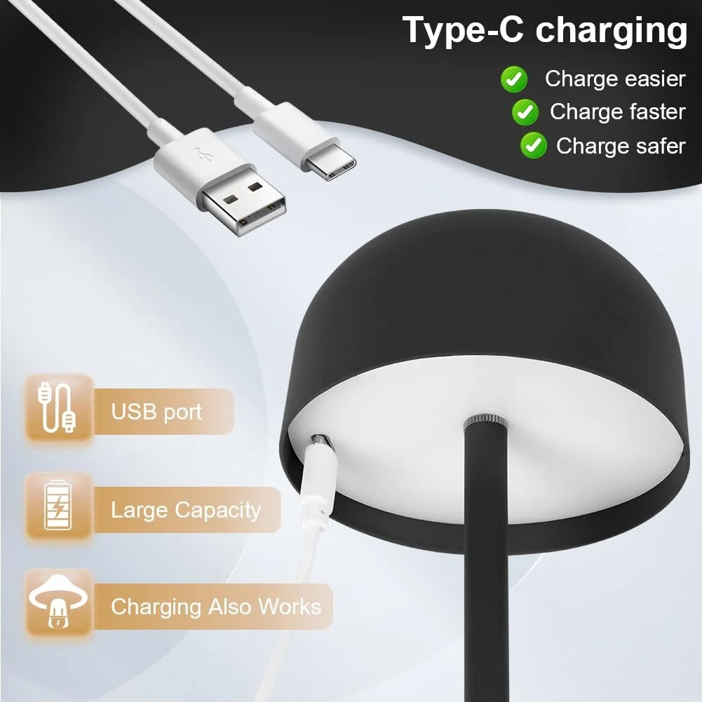 Настільна лампа HOTUT LED акумуляторна регульована висота сенсорна з димуванням Чорна, фото №5