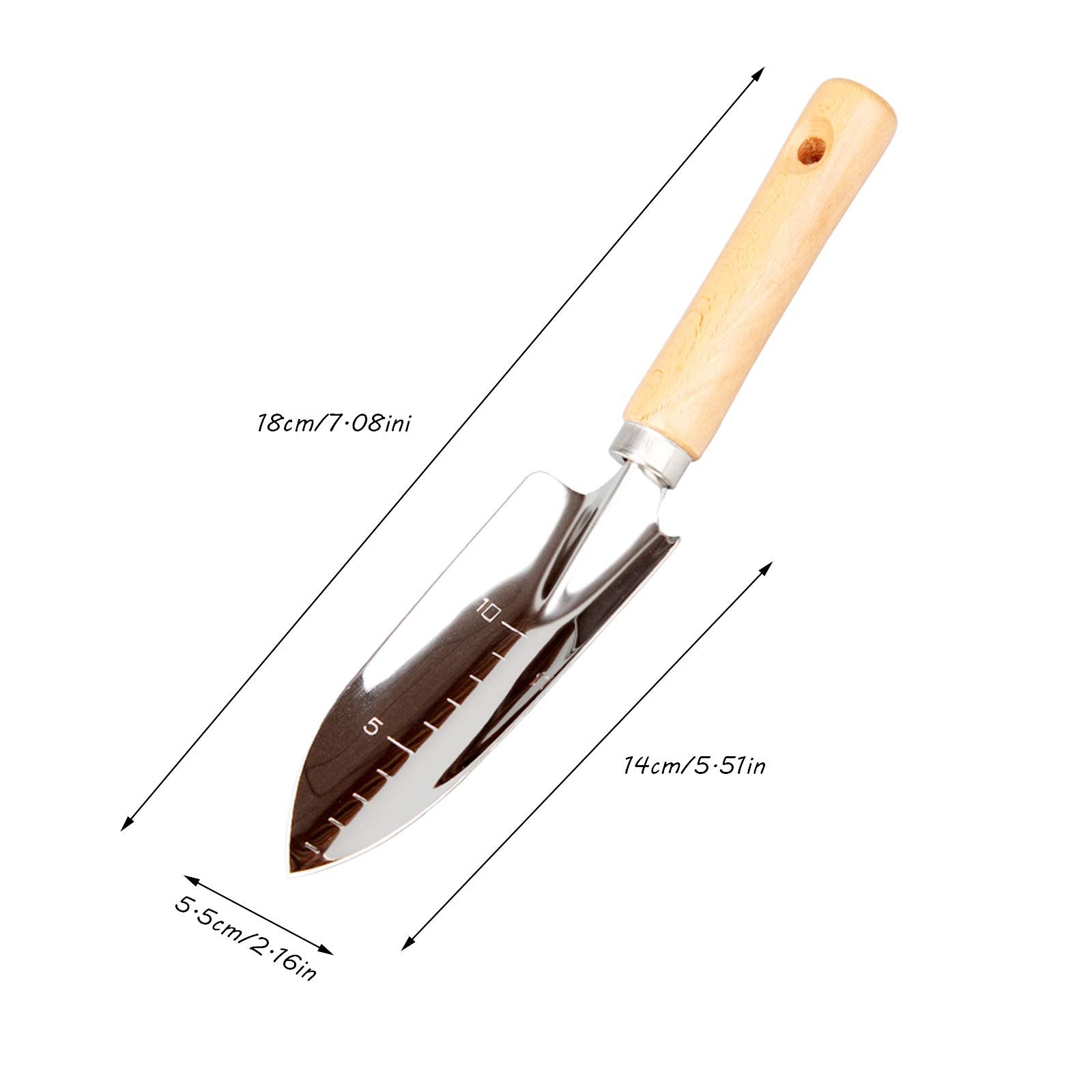 Лопата совковая садовый scalingscal, малый, универсальный, из нержавеющей стали, с деревянной ручкой, для посадки, пересадки, прополки, устойчив к коррозии., фото №3