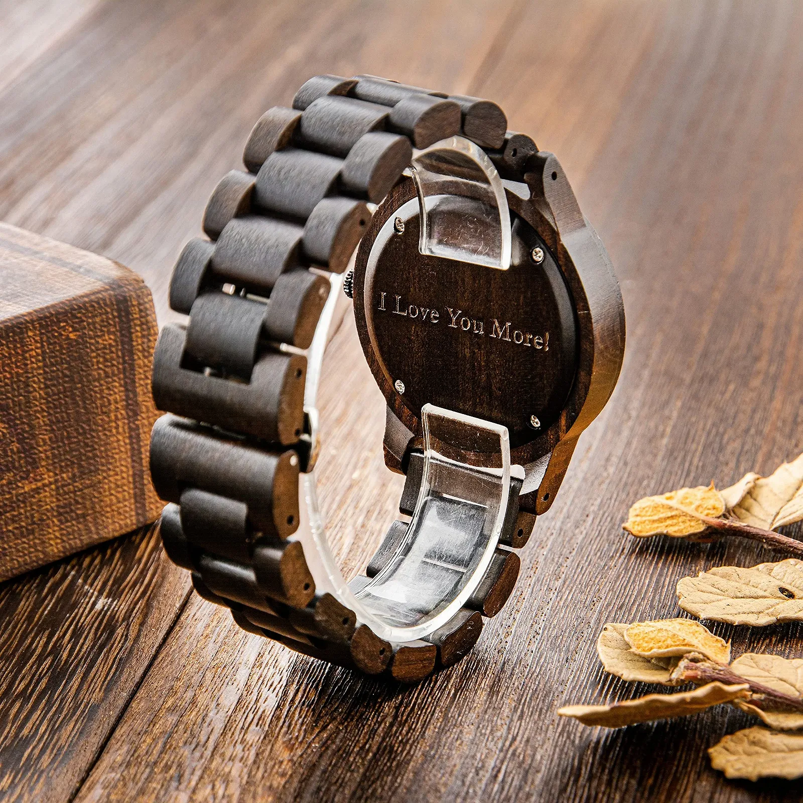 Дерев'яний Годинник LMWOOD Кварцовий Аналоговий Наручний Годинник з Гравіюванням, Сандалове Дерево, фото №4