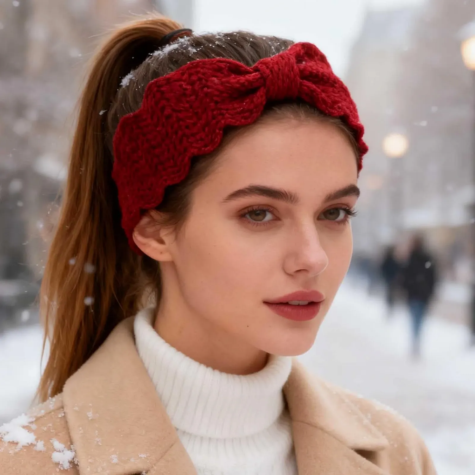 В'язана зимова пов'язка на голову з бантом, аксесуар для волосся, фото №4