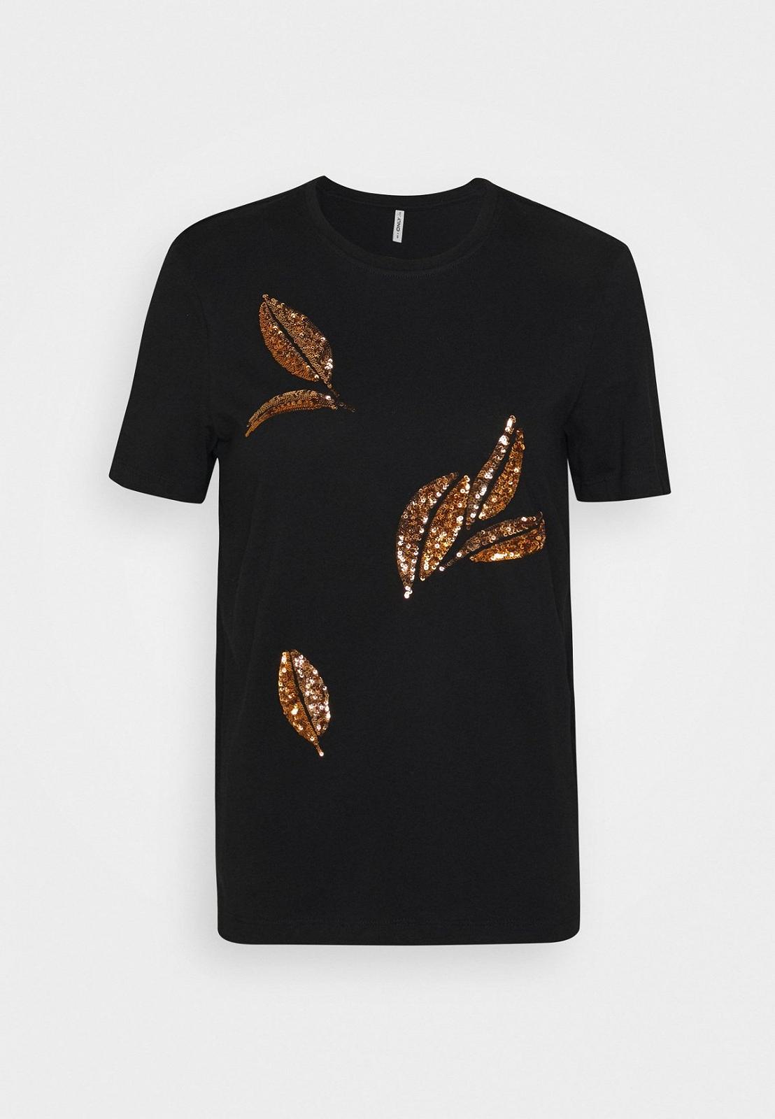 Футболка ONLKITA REG LEAF/MOON TOP BOX JRS 15246473--Print:BIG LEAVES ONLY Чорний M, фото №1
