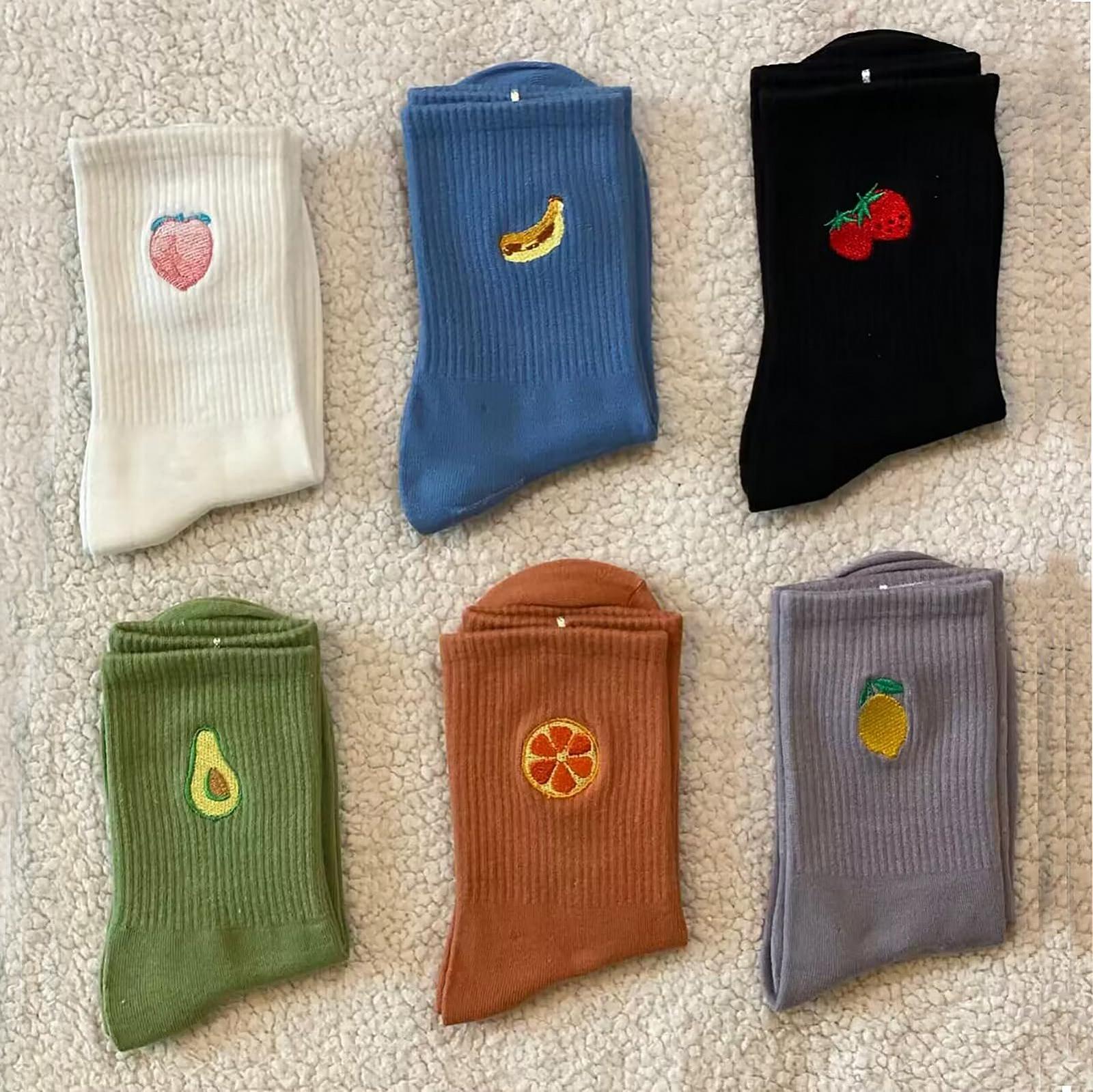 Шкарпетки Fruit Милі шкарпетки для жінок Бавовняні вишиті шкарпетки з бананом, авокадо, полуницею 4-6 пари, фото №7
