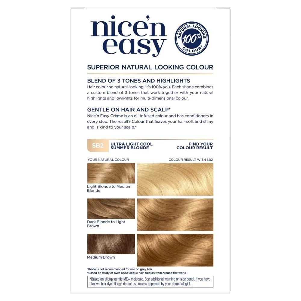 Фарба для волосся Clairol Nice'n Easy Перманентна SB2 Ультра Світлий Холодний Літній Блонд, фото №2