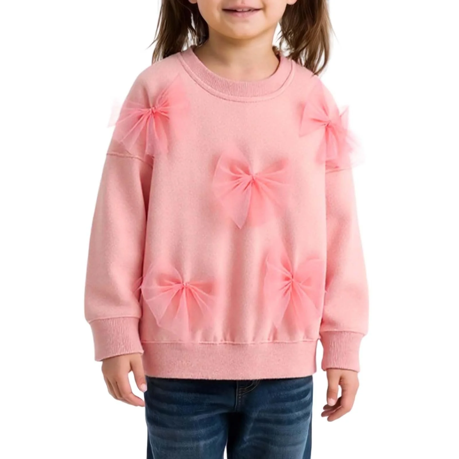 Пуловер Без бренда Без серии Без модели С круглым вырезом, с бантом, с длинными рукавами (3 года, 8 лет), фото №1