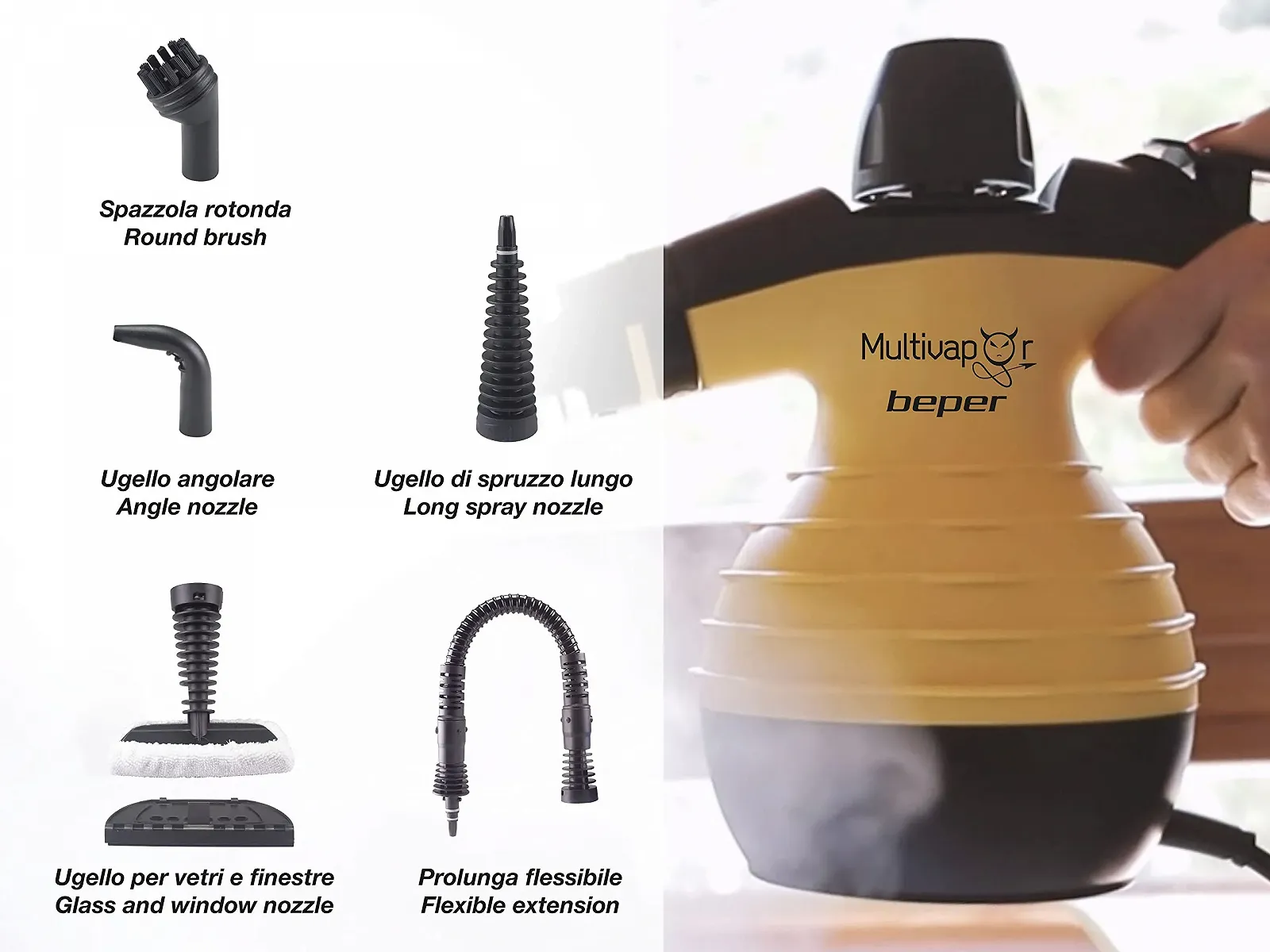 Пароочисник Beper 1050 W 350 мл 9 аксесуарів, фото №4 Пароочисник Beper 1050 W 350 мл 9 аксесуарів, фото №4