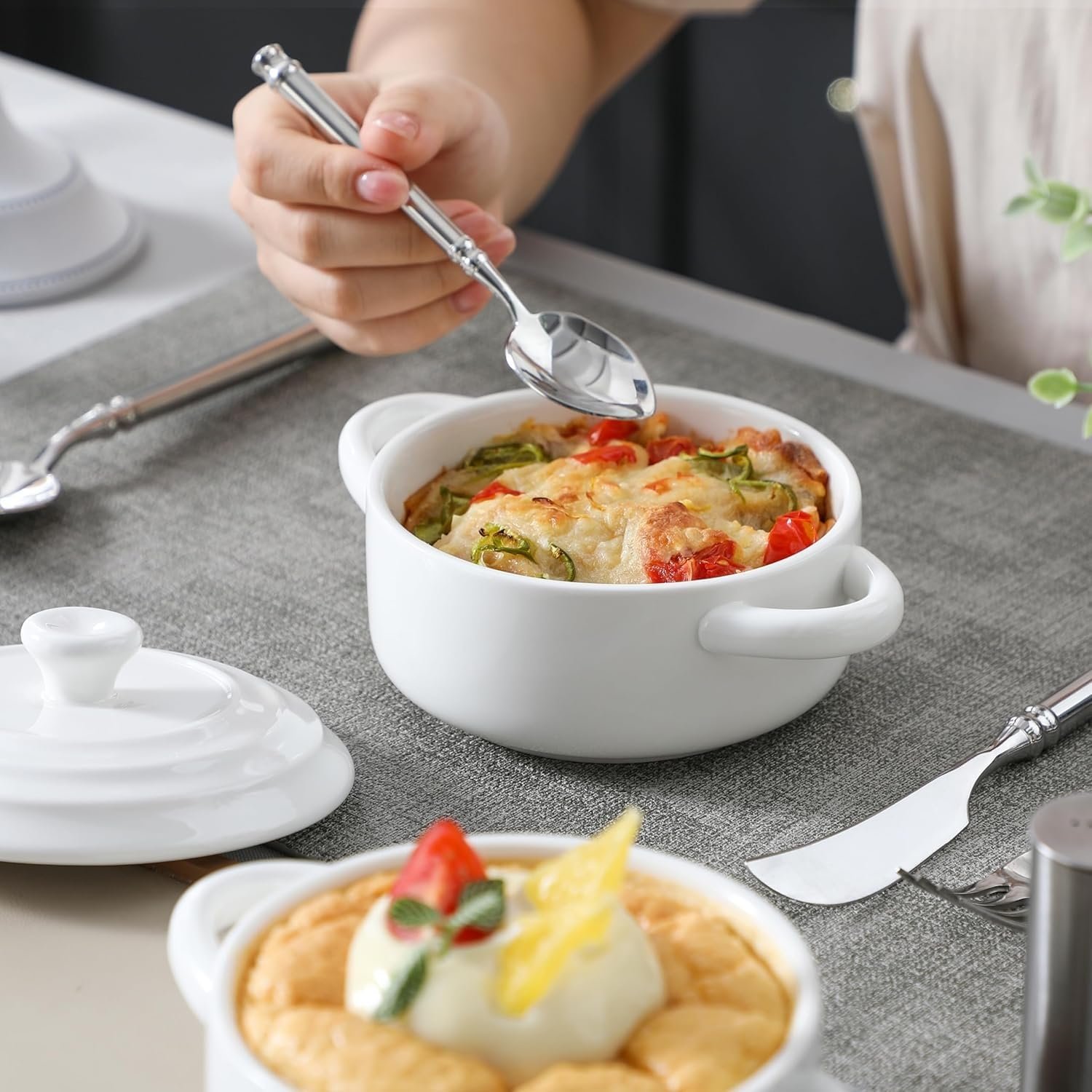 Міні-Гусятниця для запікання керамічна з ручкою Кремово-білий, фото №3 Міні-Гусятниця для запікання керамічна з ручкою Кремово-білий, фото №3