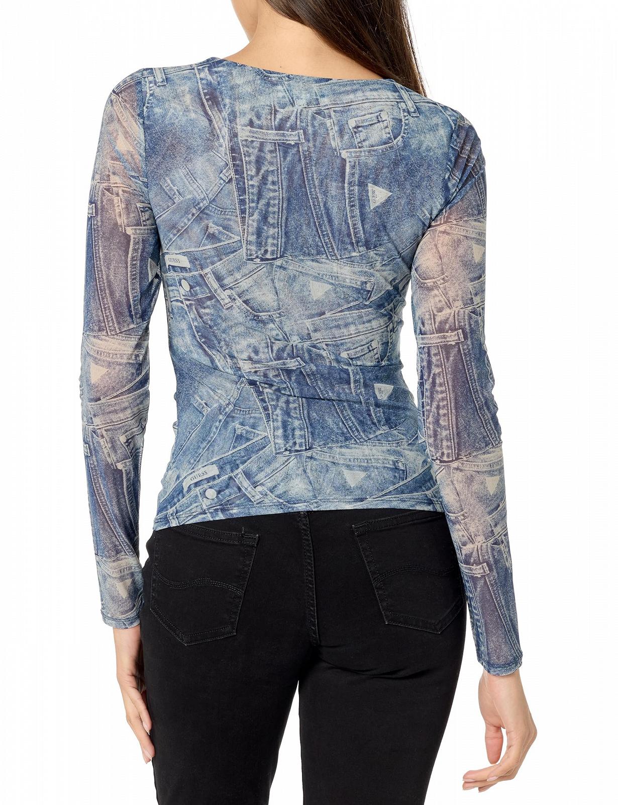 Жіночий лонгслів GUESS - Brienna Cut-Out Top - Синій з джинсовим принтом - S, фото №2 Жіночий лонгслів GUESS - Brienna Cut-Out Top - Синій з джинсовим принтом - S, фото №2