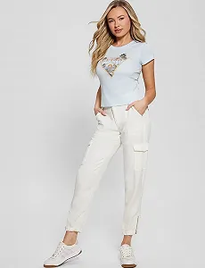 Женская футболка GUESS JEANS / Светло-голубая / Размер S synthetic.ua - Фото 1