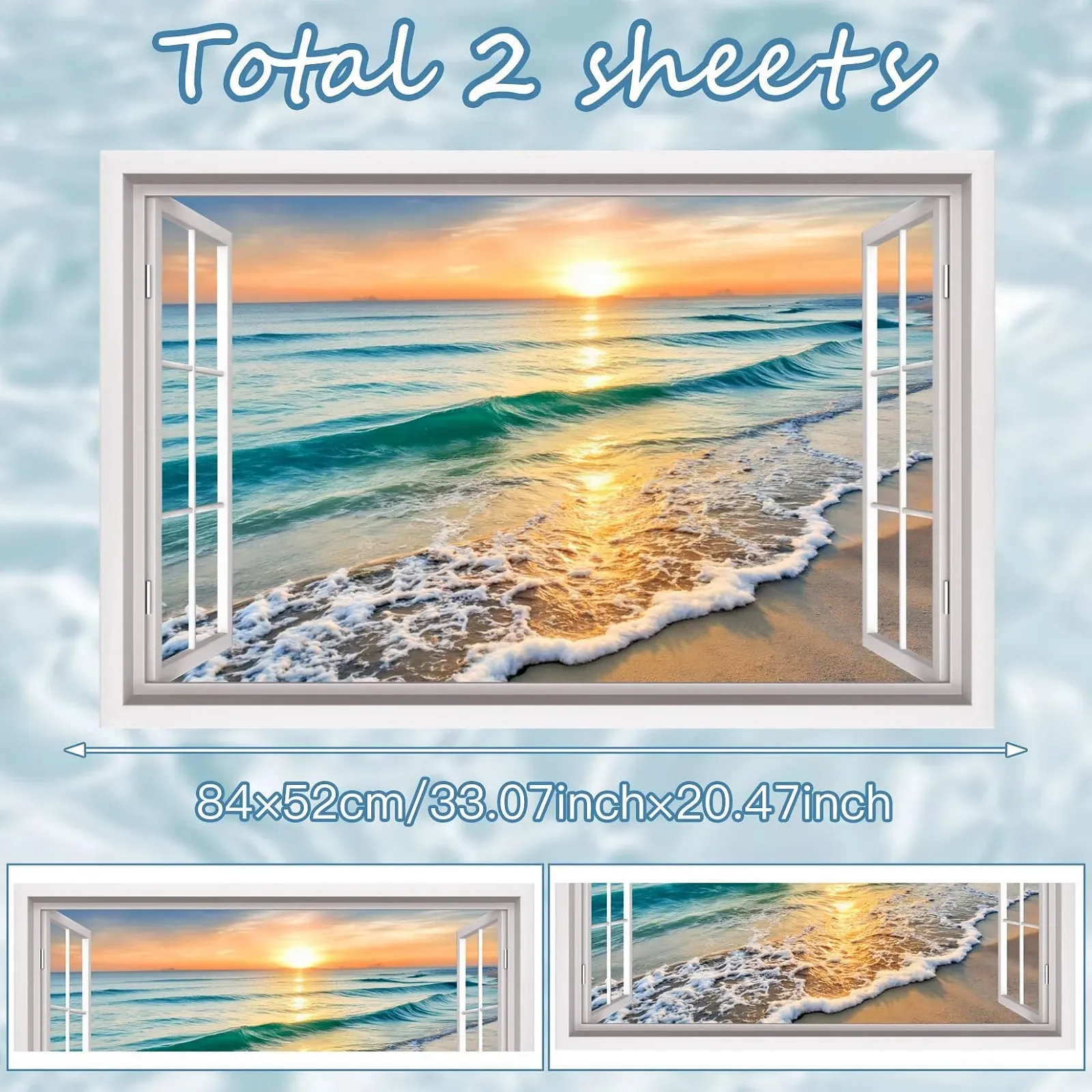 3D наклейка на стену Закат пляж и море 84 x 52 см самоклеящаяся водостойкая виниловая, фото №4