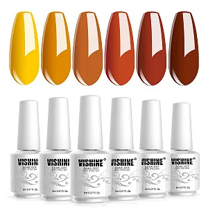 Гель-лак Vishine, набір 6 кольорів, помаранчевий, золотий, каштановий, 8 мл - Фото 1
