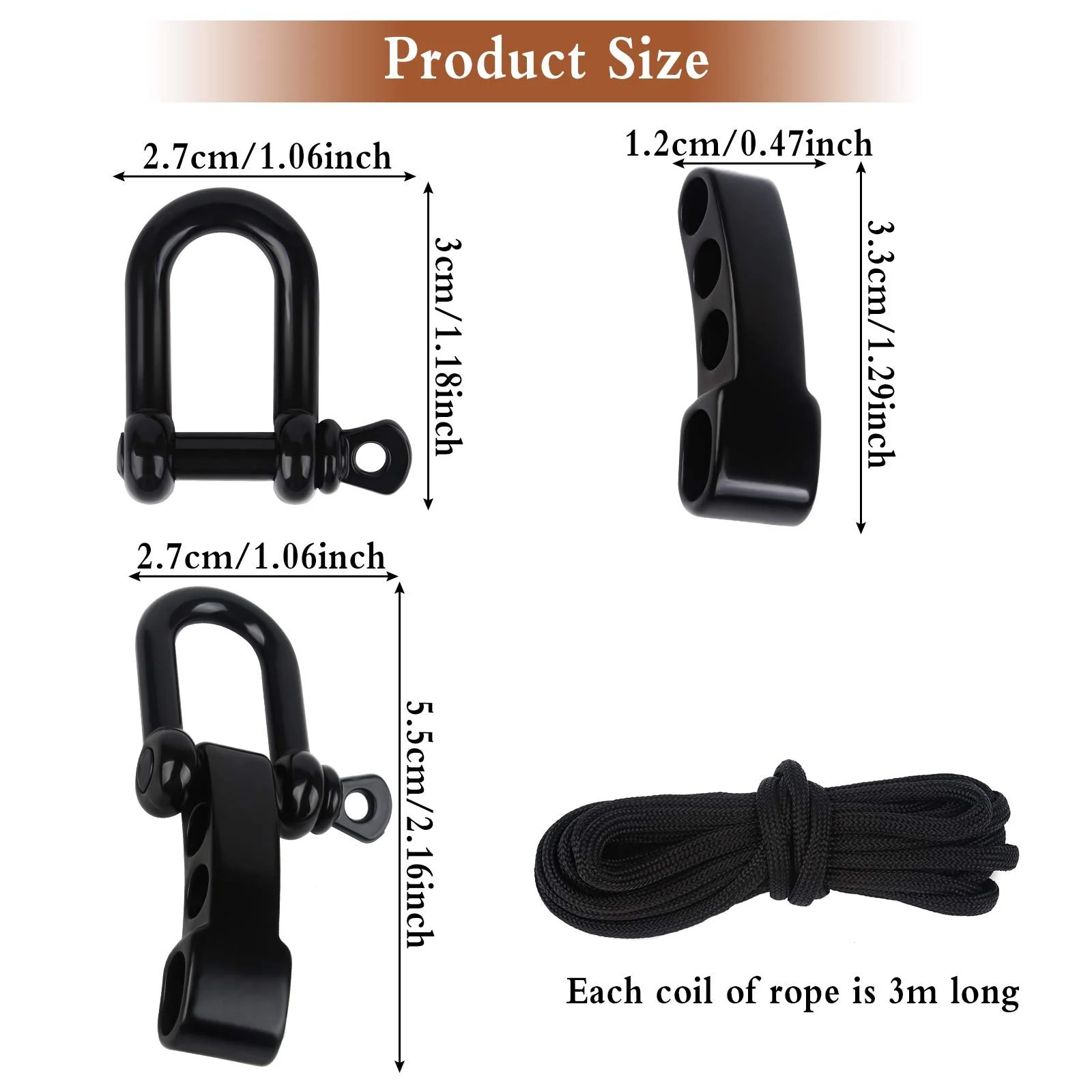 Набір для браслета з паракорду, комплект з 10 U-подібними скобами з нержавіючої сталі для виживання на відкритому повітрі, (чорний), фото №5