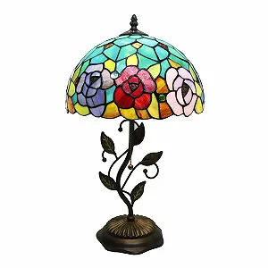Настільна лампа Tiffany Style 12 Inch Rose Stained Glass Handmade Metal Base E27 - Фото 1