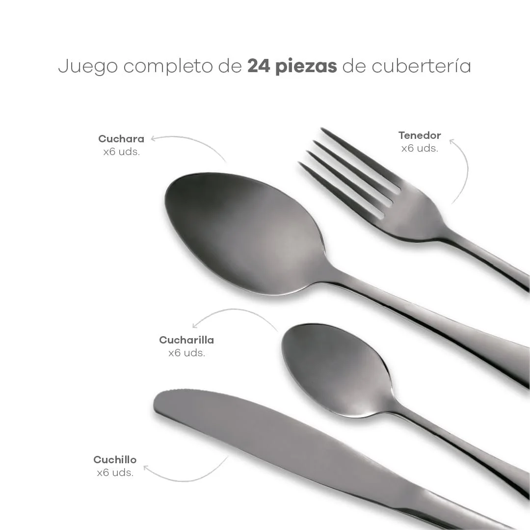 Набір столових приборів Bergner 24 предмети нержавіюча сталь глянцева нержавіюча сталь чорний, фото №2 Набір столових приборів Bergner 24 предмети нержавіюча сталь глянцева нержавіюча сталь чорний, фото №2