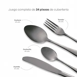 Набір столових приборів Bergner 24 предмети нержавіюча сталь глянцева нержавіюча сталь чорний ціна на synthetic.ua - Фото 1 Набір столових приборів Bergner 24 предмети нержавіюча сталь глянцева нержавіюча сталь чорний synthetic.ua - Фото 1