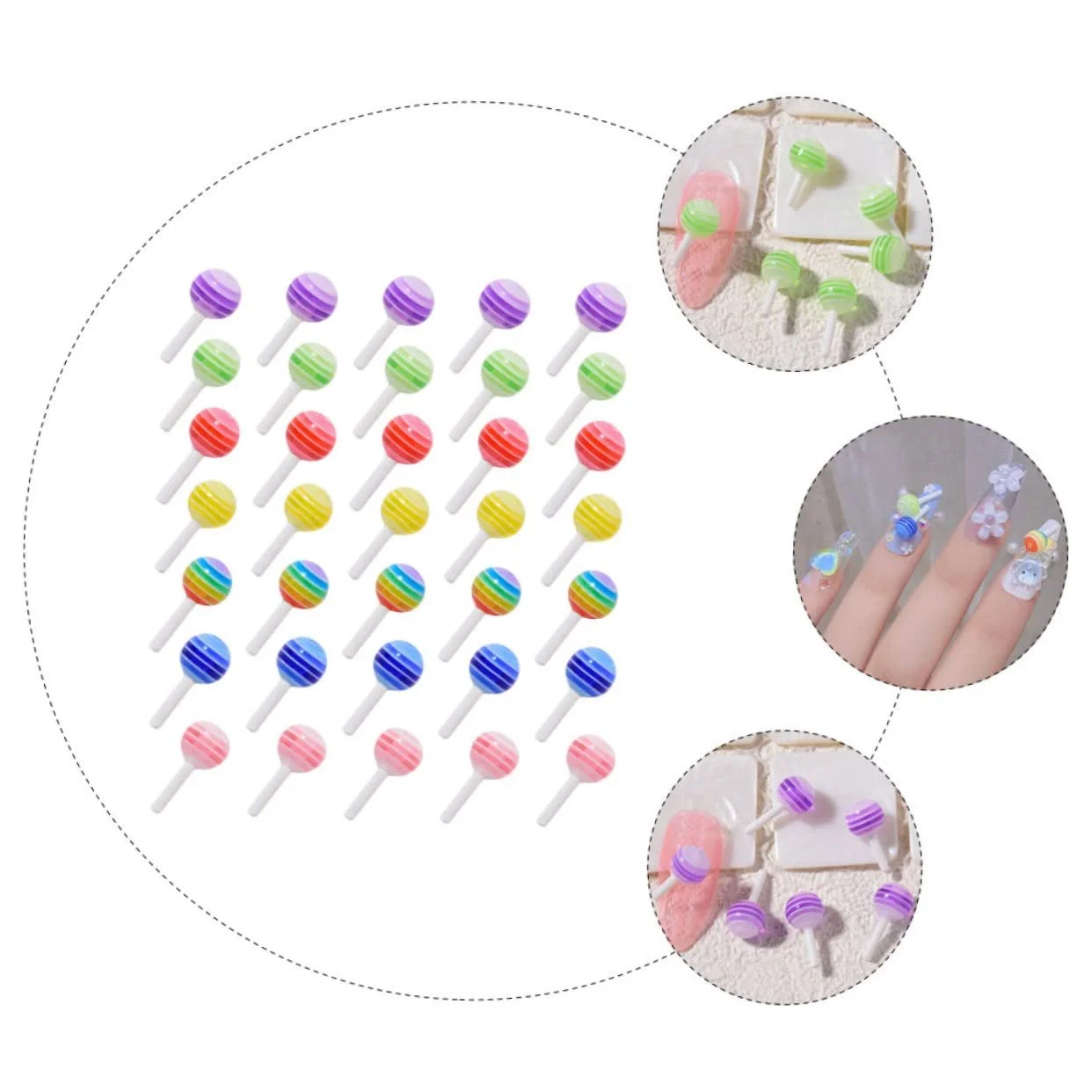 Подвеска для ногтей FRCOLOR 50 шт. Конфеты для ногтей Резиновые подвески для ногтей Плоские бусины для ногтей 3D Мультяшная смоляная кнопка, фото №3