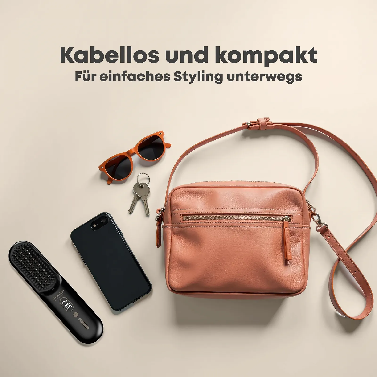 Щетка-выпрямитель REVAMP Straight & Go безпроводная мини с ионизацией и керамикой, USB-C, 60 мин работы, фото №2