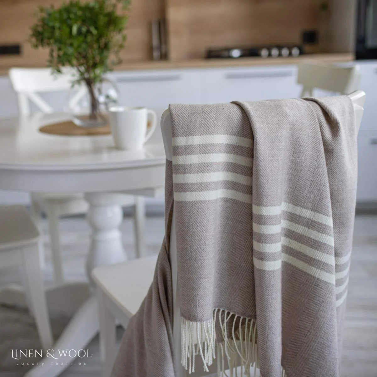 Плед Вовна мериноса Linen & Cotton Brooklyn Коричневий Натуральний (140 x 200 см), фото №3