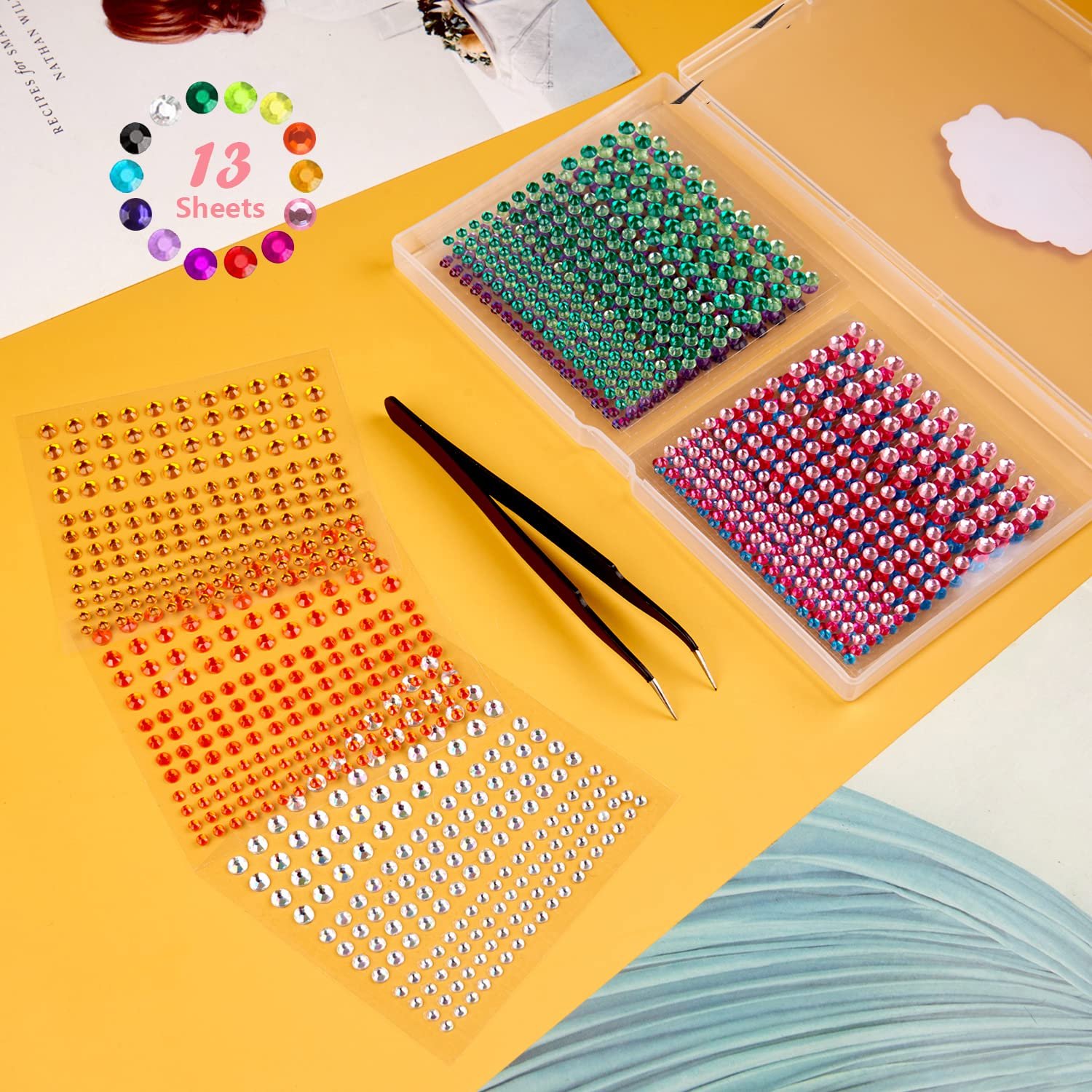 Самоклеящиеся стразы FITDON 2236 для макияжа лица, декора ногтей, DIY поделок, 13 листов, фото №2