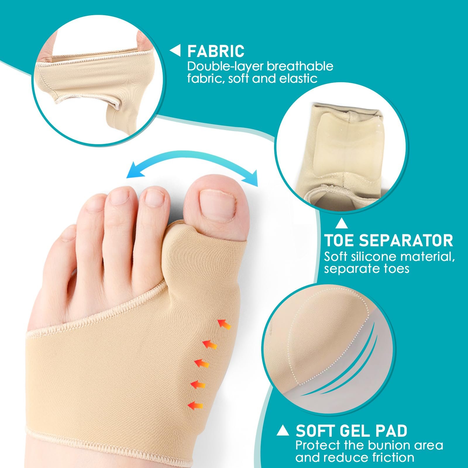 Носки Hallux Valgus, Коррекция Hallux Valgus, Корректор большого пальца стопы Hallux Valgus, Повязка для большого пальца стопы, Повязка Hallux Valgus с силиконовыми подушечками для мужчин и женщин (37-43 M, телесный цвет), фото №4