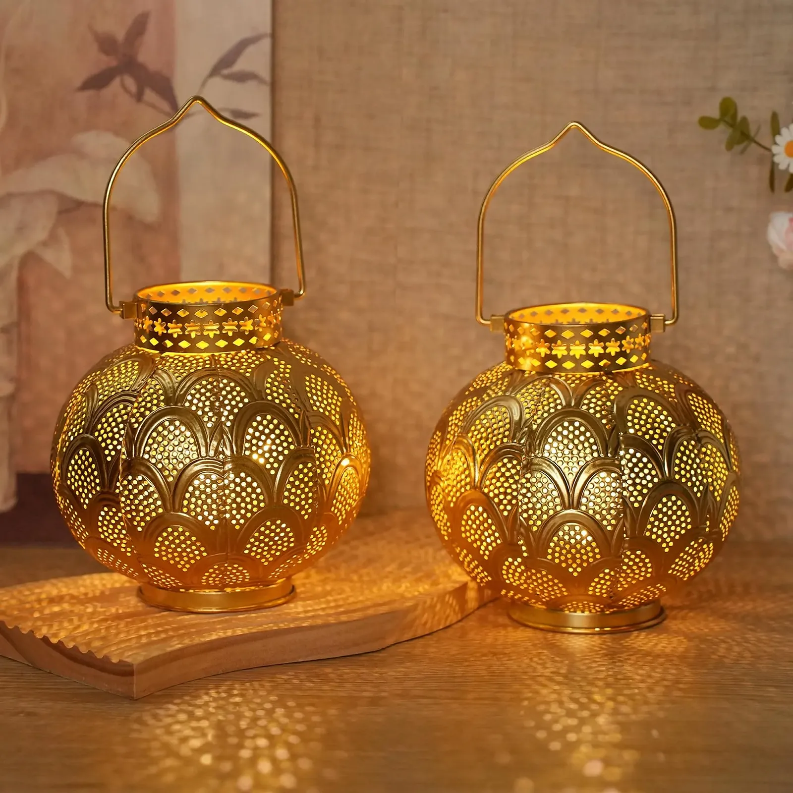 Настільна лампа TRIROCKS Набір з 2 шт. Марокканський стиль 18 см На батарейках Бездротова LED Gold, фото №2