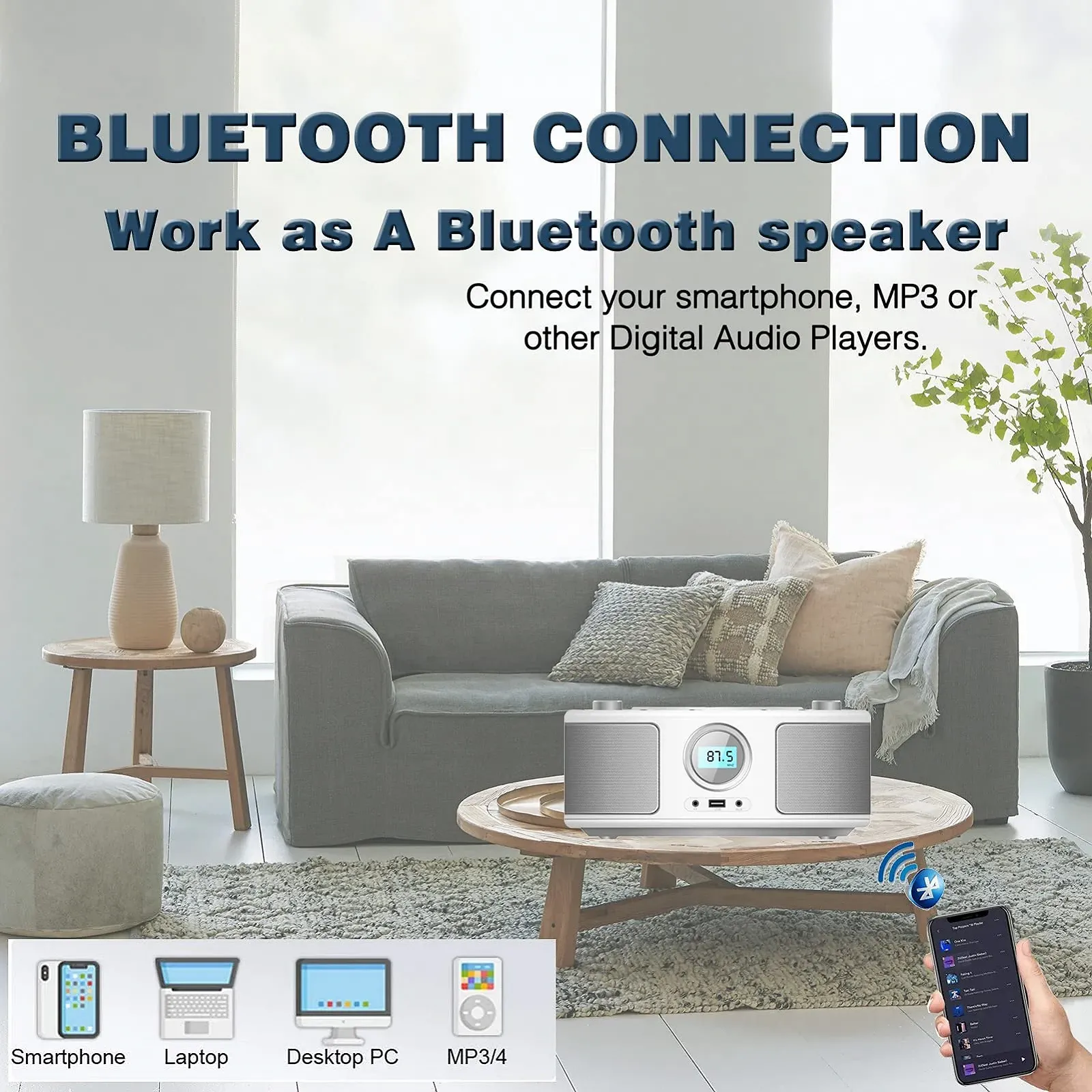 Портативна стереосистема Boombox CD-MP3-програвач CD/CD-R USB FM-радіо AUX-In WTB-791 Білий, фото №5