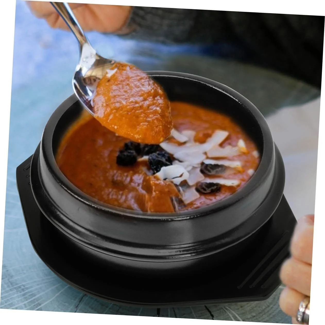 Горщик для запікання керамічний з підставкою та подвійною ручкою для бібімбап, фото №3