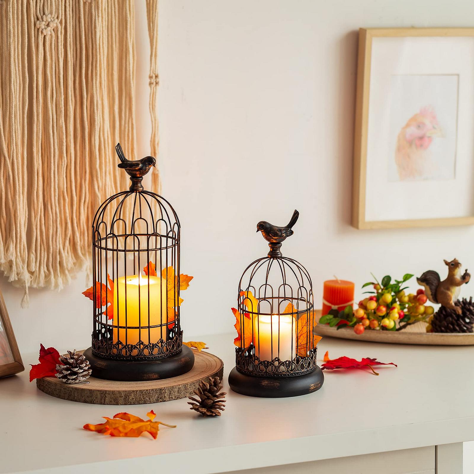 Подсвечник Sziqiqi Bird Cage Decorative Shabby Chic 27 cm / 37 cm Black Metal Set of 2, фото №2