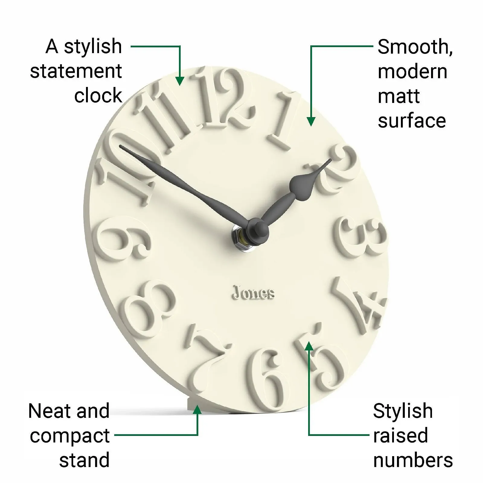 Настольные часы JONES CLOCKS Hampstead, отдельностоящие, бледно-кремовый, с объемными цифрами, фото №6 Настольные часы JONES CLOCKS Hampstead, отдельностоящие, бледно-кремовый, с объемными цифрами, фото №6