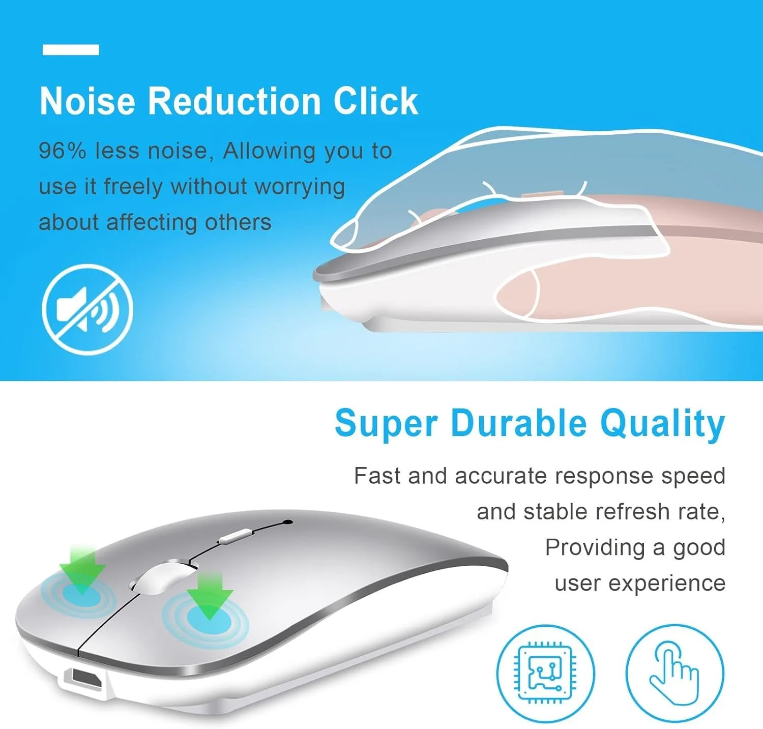 Мышь Беспроводная Qxvnm Bluetooth 5.2 & 3.0 + USB & USB-C 2.4 GHz Приемник Перезаряжаемая, фото №3