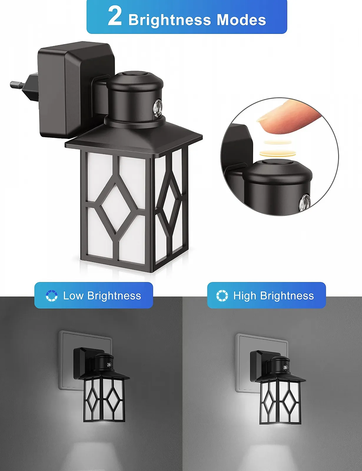 Світильник Emeritpro LED Нічник З Twilight Sensor 2 рівні яскравості 30LM/60LM 5000K Cool White Винтажний стиль Упаковка 2, фото №4