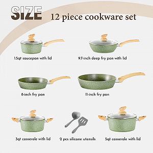 Набор кастрюль и сковородок Kitchen Academy / С антипригарным покрытием / Зеленый / 12 предметов synthetic.ua - Фото 1