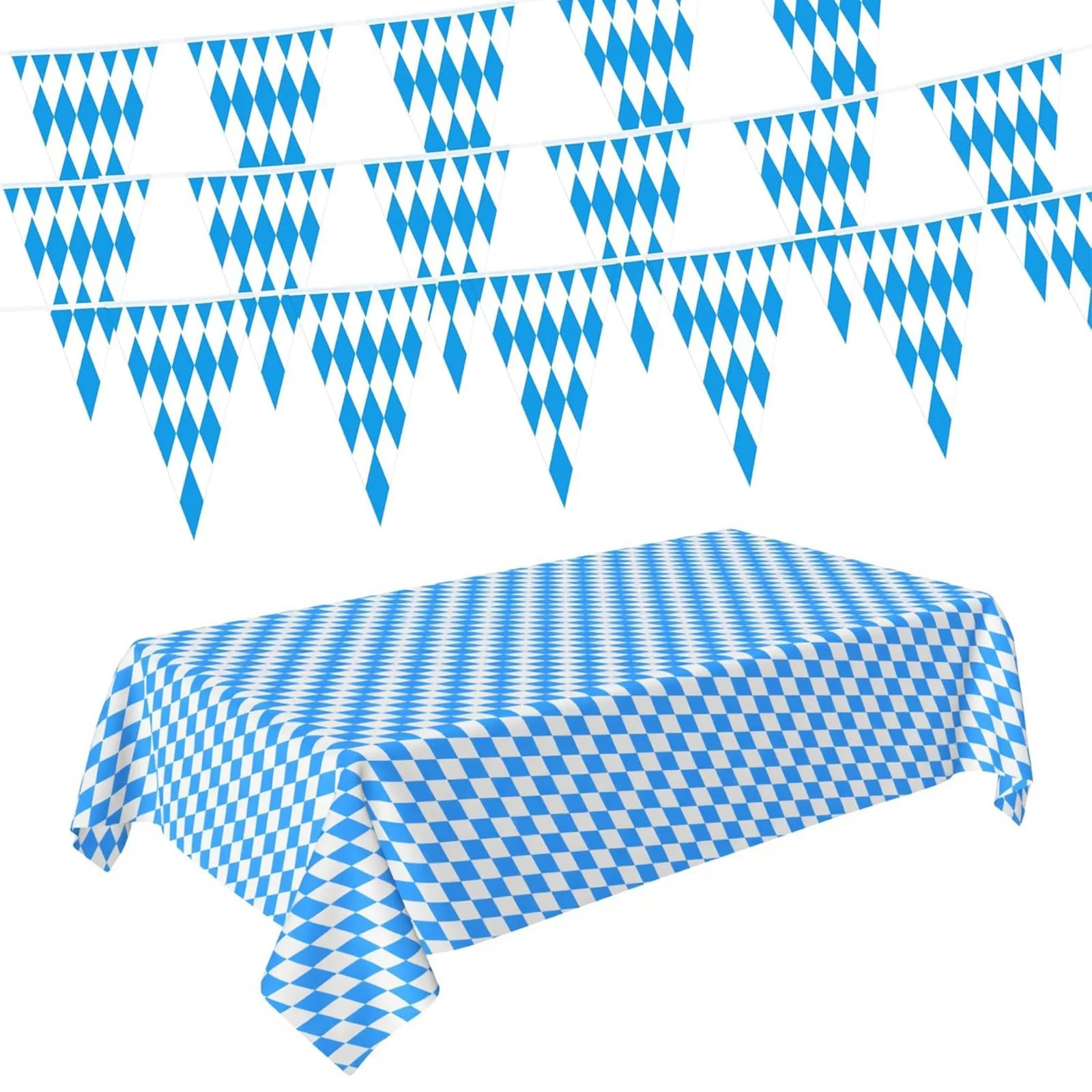 Набір скатертина та декор Oktoberfest Blue White Waterproof Plastic 137 x 274 см 21 шт., фото №1