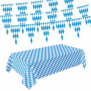 Набір скатертина та декор Oktoberfest Blue White Waterproof Plastic 137 x 274 см 21 шт. - Фото 1