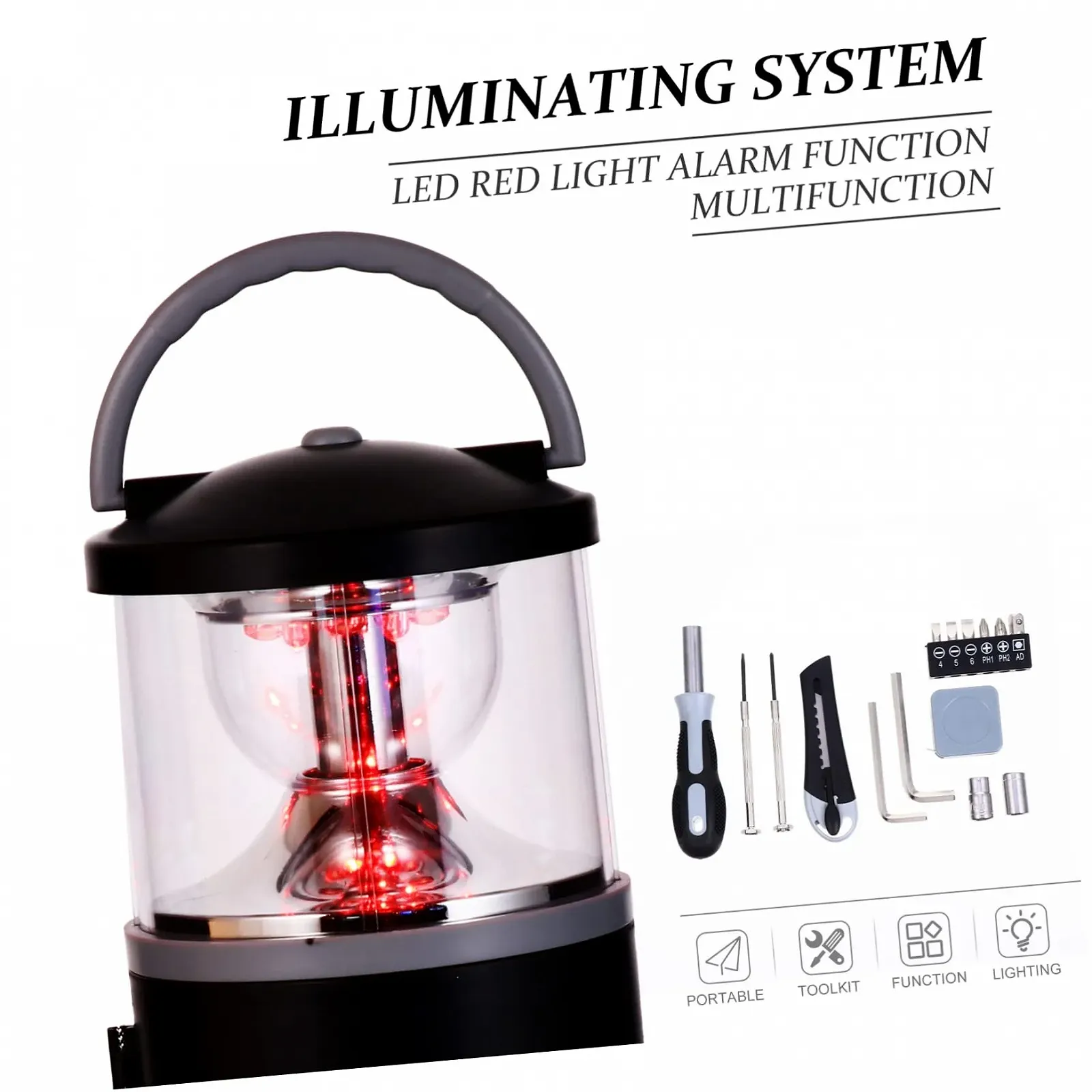 Фонарь Campfire Кемпинговый фонарь для палатки Аварийное освещение Ручной фонарик на батарейках Кемпинговый фонарь Многофункциональный инструмент Факел Кемпинговый инструмент Ручной фонарь ABS Черный, фото №3